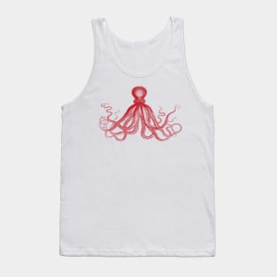 Octopus | Vintage Octopus | Tentacles | Sea Creatures | Nautical | Ocean | Sea | Beach | Red | Tank Top